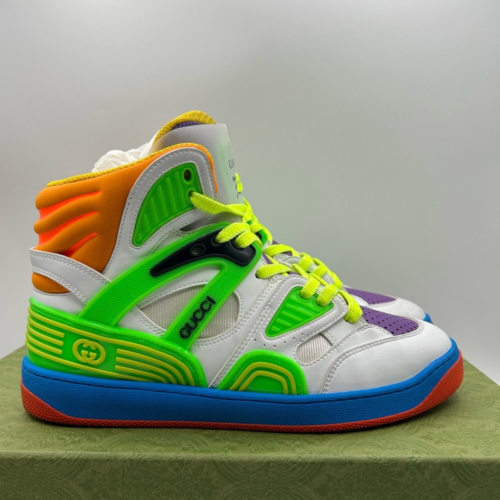 Gucci Basket High Top Women Sneaker in Multi C Distressed Demetra Size US 8 New - Picture 6 of 11